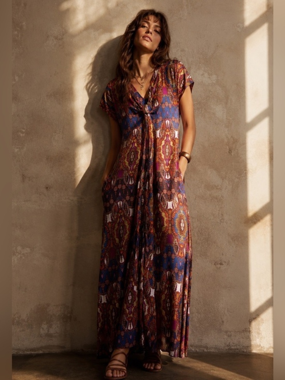 Lane Bryant Multicolor Boho Medallion Maxi Dress Plus 14 16 Flowing Resort Artsy
